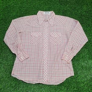 Vintage 70s Western Plaid Pearl-Snap Shirt Large 16.5 23x30 Yoke